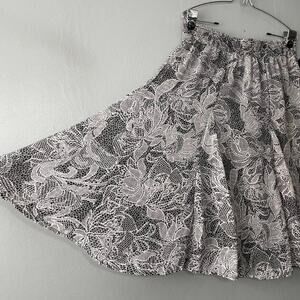 Lapis Skirt Size Large Black White Lined Chiffon Artsy Lace Print Fairy Grunge